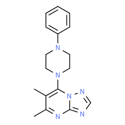 ChemSpider 2D Image | 5,6-Dimethyl-7-(4-phenyl-1-piperazinyl)[1,2,4]triazolo[1,5-a]pyrimidine | C17H20N6