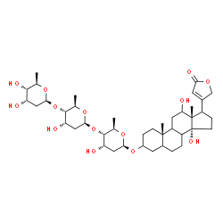 ChemSpider 2D Image | (8xi,9xi,14alpha,17xi)-3-{[2,6-Dideoxy-beta-D-ribo-hexopyranosyl-(1->4)-2,6-dideoxy-beta-D-ribo-hexopyranosyl-(1->4)-2,6-dideoxy-beta-D-ribo-hexopyranosyl]oxy}-12,14-dihydroxycard-20(22)-enolide | C41H64O14