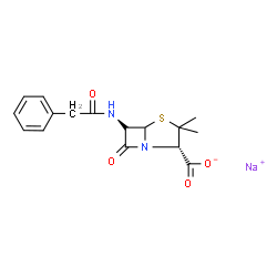 ChemSpider 2D Image | Sodium (2S,6S)-3,3-dimethyl-7-oxo-6-[(phenylacetyl)amino]-4-thia-1-azabicyclo[3.2.0]heptane-2-carboxylate | C16H17N2NaO4S