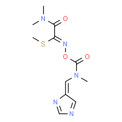 ChemSpider 2D Image | Methyl (1Z)-2-(dimethylamino)-N-({[(E)-4H-imidazol-4-ylidenemethyl](methyl)carbamoyl}oxy)-2-oxoethanimidothioate | C11H15N5O3S
