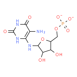 ChemSpider 2D Image | N-(5-Amino-2,6-dioxo-1,2,3,6-tetrahydro-4-pyrimidinyl)-5-O-phosphonatopentofuranosylamine | C9H13N4O9P