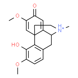 ChemSpider 2D Image | 4-Hydroxy-3,6-dimethoxy-17-methyl-7-oxo-5,6,8,14-tetradehydromorphinan-17-ium | C19H22NO4