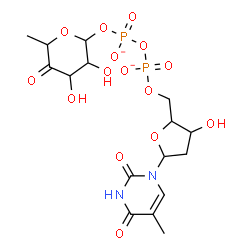 ChemSpider 2D Image | (3,4-dihydroxy-6-methyl-5-oxo-tetrahydropyran-2-yl) [[3-hydroxy-5-(5-methyl-2,4-dioxo-pyrimidin-1-yl)tetrahydrofuran-2-yl]methoxy-oxido-phosphoryl] phosphate | C16H22N2O15P2