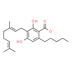 ChemSpider 2D Image | 3-[(2E)-3,7-Dimethyl-2,6-octadien-1-yl]-2,4-dihydroxy-6-pentylbenzoate | C22H31O4