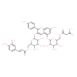 ChemSpider 2D Image | 3-[[6-[3-[6-[[(E)-3-(3,4-dihydroxyphenyl)prop-2-enoyl]oxymethyl]-3,4,5-trihydroxy-tetrahydropyran-2-yl]oxy-7-hydroxy-2-(4-hydroxyphenyl)chromen-5-yl]oxy-3,4,5-trihydroxy-tetrahydropyran-2-yl]methoxy]-3-oxo-propanoic acid | C39H39O21