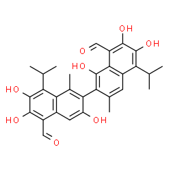 ChemSpider 2D Image | 1',3,6,6',7,7'-Hexahydroxy-5',8-diisopropyl-1,3'-dimethyl-2,2'-binaphthalene-5,8'-dicarbaldehyde | C30H30O8