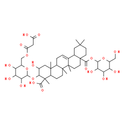 ChemSpider 2D Image | 1-O-(3-{[6-O-(Carboxyacetyl)hexopyranosyl]oxy}-2,23-dihydroxy-23,28-dioxoolean-12-en-28-yl)hexopyranose | C45H68O19