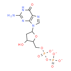 ChemSpider 2D Image | 2-Amino-9-{2-deoxy-5-O-[(phosphonatooxy)phosphinato]pentofuranosyl}-1,9-dihydro-6H-purin-6-one | C10H12N5O10P2
