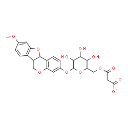 ChemSpider 2D Image | 9-Methoxy-6a,11a-dihydro-6H-[1]benzofuro[3,2-c]chromen-3-yl 6-O-(carboxylatoacetyl)hexopyranoside | C25H25O12
