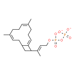 ChemSpider 2D Image | Diphosphoric acid, mono[(2E,6Z,10Z)-3,7,11,15-tetramethyl-2,6,10,14-hexadecatetraen-1-yl] ester, ion(3-) | C20H33O7P2