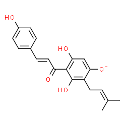 ChemSpider 2D Image | 3,5-Dihydroxy-4-[(2E)-3-(4-hydroxyphenyl)-2-propenoyl]-2-(3-methyl-2-buten-1-yl)phenolate | C20H19O5