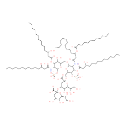 ChemSpider 2D Image | 3-Deoxy-6-(1,2-dihydroxyethyl)hex-2-ulopyranonosyl-(2->4)-3-deoxy-6-(1,2-dihydroxyethyl)hex-2-ulopyranonosyl-(2->6)-2-deoxy-2-{[3-(dodecanoyloxy)tetradecanoyl]amino}-3-O-(3-hydroxytetradecanoyl)-4-O-p
hosphonatohexopyranosyl-(1->6)-2-deoxy-3-O-(3-hydroxytetradecanoyl)-2-[(3-hydroxytetradecanoyl)amino]-1-O-phosphonatohexopyranose | C96H170N2O38P2