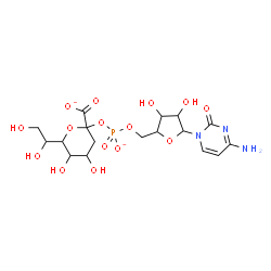 ChemSpider 2D Image | 2-[({[5-(4-Amino-2-oxo-1(2H)-pyrimidinyl)-3,4-dihydroxytetrahydro-2-furanyl]methoxy}phosphinato)oxy]-6-(1,2-dihydroxyethyl)-4,5-dihydroxytetrahydro-2H-pyran-2-carboxylate | C17H24N3O15P