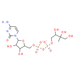 ChemSpider 2D Image | 4-Amino-1-[5-O-({[(2,3,4-trihydroxy-3-methylbutoxy)phosphinato]oxy}phosphinato)pentofuranosyl]-2(1H)-pyrimidinone | C14H23N3O14P2