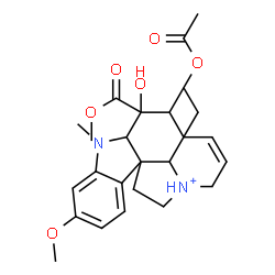 ChemSpider 2D Image | 4-Acetoxy-3-hydroxy-16-methoxy-3-(methoxycarbonyl)-1-methyl-6,7-didehydroaspidospermidin-9-ium | C25H33N2O6