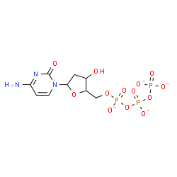 ChemSpider 2D Image | 4-Amino-1-[2-deoxy-5-O-({[(phosphonatooxy)phosphinato]oxy}phosphinato)pentofuranosyl]-2(1H)-pyrimidinone | C9H12N3O13P3