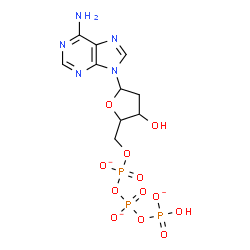ChemSpider 2D Image | 9-{2-Deoxy-5-O-[({[(hydroxyphosphinato)oxy]phosphinato}oxy)phosphinato]pentofuranosyl}-9H-purin-6-amine | C10H13N5O12P3