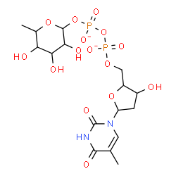 ChemSpider 2D Image | [[3-hydroxy-5-(5-methyl-2,4-dioxo-pyrimidin-1-yl)tetrahydrofuran-2-yl]methoxy-oxido-phosphoryl] (3,4,5-trihydroxy-6-methyl-tetrahydropyran-2-yl) phosphate | C16H24N2O15P2