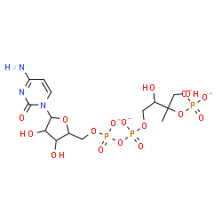 ChemSpider 2D Image | 4-Amino-1-{5-O-[({[2,4-dihydroxy-3-methyl-3-(phosphonatooxy)butoxy]phosphinato}oxy)phosphinato]pentofuranosyl}-2(1H)-pyrimidinone | C14H22N3O17P3