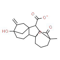 ChemSpider 2D Image | 5-Hydroxy-11-methyl-6-methylene-16-oxo-15-oxapentacyclo[9.3.2.1~5,8~.0~1,10~.0~2,8~]heptadecane-9-carboxylate | C19H23O5