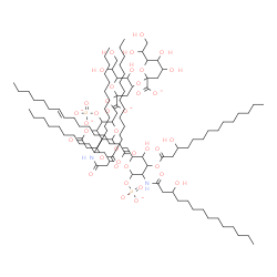 ChemSpider 2D Image | 3-Deoxy-6-(1,2-dihydroxyethyl)hex-2-ulopyranonosyl-(2->4)-3-deoxy-6-(1,2-dihydroxyethyl)hex-2-ulopyranonosyl-(2->6)-2-deoxy-2-({3-[(9E)-9-hexadecenoyloxy]tetradecanoyl}amino)-4-O-phosphonato-3-O-[3-(t
etradecanoyloxy)tetradecanoyl]hexopyranosyl-(1->6)-2-deoxy-3-O-(3-hydroxytetradecanoyl)-2-[(3-hydroxytetradecanoyl)amino]-1-O-phosphonatohexopyranose | C114H202N2O39P2