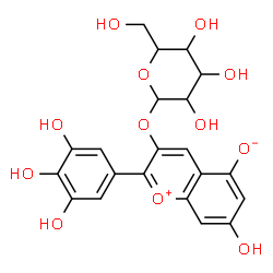 ChemSpider 2D Image | 3-(Hexopyranosyloxy)-7-hydroxy-2-(3,4,5-trihydroxyphenyl)-5-chromeniumolate | C21H20O12