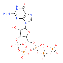 ChemSpider 2D Image | 2-Amino-9-{3-O-[(phosphonatooxy)phosphinato]-5-O-({[(phosphonatooxy)phosphinato]oxy}phosphinato)pentofuranosyl}-1,9-dihydro-6H-purin-6-one | C10H11N5O20P5