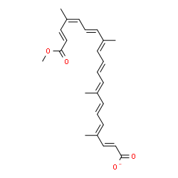 ChemSpider 2D Image | (2E,4E,6E,8E,10E,12E,14E,16Z,18E)-20-Methoxy-4,8,13,17-tetramethyl-20-oxo-2,4,6,8,10,12,14,16,18-icosanonaenoate | C25H29O4