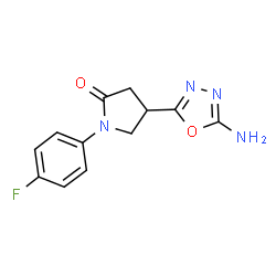 ChemSpider 2D Image | 4-(5-Amino-1,3,4-oxadiazol-2-yl)-1-(4-fluorophenyl)-2-pyrrolidinone | C12H11FN4O2