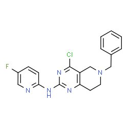 ChemSpider 2D Image | 6-Benzyl-4-chloro-N-(5-fluoro-2-pyridinyl)-5,6,7,8-tetrahydropyrido[4,3-d]pyrimidin-2-amine | C19H17ClFN5