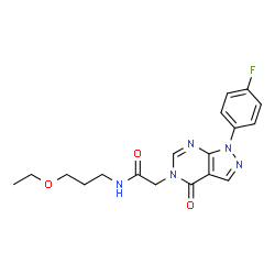 ChemSpider 2D Image | N-(3-Ethoxypropyl)-2-[1-(4-fluorophenyl)-4-oxo-1,4-dihydro-5H-pyrazolo[3,4-d]pyrimidin-5-yl]acetamide | C18H20FN5O3