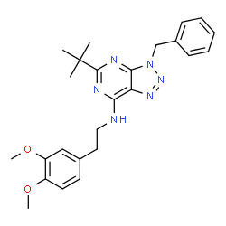 ChemSpider 2D Image | 3-Benzyl-N-[2-(3,4-dimethoxyphenyl)ethyl]-5-(2-methyl-2-propanyl)-3H-[1,2,3]triazolo[4,5-d]pyrimidin-7-amine | C25H30N6O2