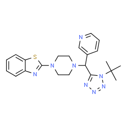 ChemSpider 2D Image | 2-(4-{[1-(2-Methyl-2-propanyl)-1H-tetrazol-5-yl](3-pyridinyl)methyl}-1-piperazinyl)-1,3-benzothiazole | C22H26N8S