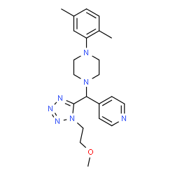 ChemSpider 2D Image | 1-(2,5-Dimethylphenyl)-4-{[1-(2-methoxyethyl)-1H-tetrazol-5-yl](4-pyridinyl)methyl}piperazine | C22H29N7O