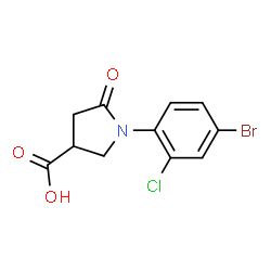 ChemSpider 2D Image | 1-(4-Bromo-2-chlorophenyl)-5-oxo-3-pyrrolidinecarboxylic acid | C11H9BrClNO3