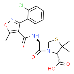 ChemSpider 2D Image | (2S,6R)-6-({[3-(2-Chlorophenyl)-5-methyl-1,2-oxazol-4-yl]carbonyl}amino)-3,3-dimethyl-7-oxo-4-thia-1-azabicyclo[3.2.0]heptane-2-carboxylic acid | C19H18ClN3O5S