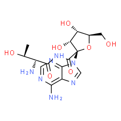 ChemSpider 2D Image | (2S,3R,4S,5R)-N-[(2S,3R)-2-amino-3-hydroxy-butanoyl]-2-(6-aminopurin-9-yl)-3,4-dihydroxy-5-(hydroxymethyl)tetrahydrofuran-2-carboxamide | C15H21N7O7