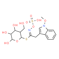 ChemSpider 2D Image | 4,5,6-Trihydroxy-3-(hydroxymethyl)tetrahydro-2H-pyran-2-yl (1E)-2-(1-methoxy-1H-indol-3-yl)-N-(sulfooxy)ethanimidothioate | C17H22N2O10S2