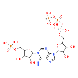ChemSpider 2D Image | 9-[5-O-(Hydroxy{[hydroxy(phosphonooxy)phosphoryl]oxy}phosphoryl)pentofuranosyl]-1-(5-O-phosphonopentofuranosyl)-1,9-dihydro-6H-purin-6-imine | C15H25N5O20P4