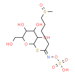 ChemSpider 2D Image | 1-S-[(1E)-5-(Methylsulfinyl)-N-(sulfooxy)pentanimidoyl]-1-thiohexopyranose | C12H23NO10S3