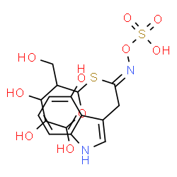 ChemSpider 2D Image | 4,5,6-Trihydroxy-3-(hydroxymethyl)tetrahydro-2H-pyran-2-yl (1Z)-2-(4-hydroxy-1H-indol-3-yl)-N-(sulfooxy)ethanimidothioate | C16H20N2O10S2