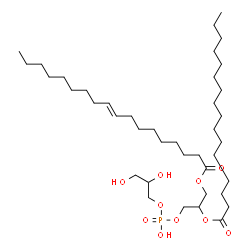 ChemSpider 2D Image | 3-{[(2,3-Dihydroxypropoxy)(hydroxy)phosphoryl]oxy}-2-(palmitoyloxy)propyl (9E)-9-octadecenoate | C40H77O10P