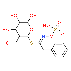 ChemSpider 2D Image | 4,5,6-Trihydroxy-3-(hydroxymethyl)tetrahydro-2H-pyran-2-yl (1E)-2-phenyl-N-(sulfooxy)ethanimidothioate | C14H19NO9S2