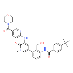 ChemSpider 2D Image | N-[2-(Hydroxymethyl)-3-(1-methyl-5-{[5-(4-morpholinylcarbonyl)-2-pyridinyl]amino}-6-oxo-1,6-dihydro-3-pyridinyl)phenyl]-4-(2-methyl-2-propanyl)benzamide | C34H37N5O5