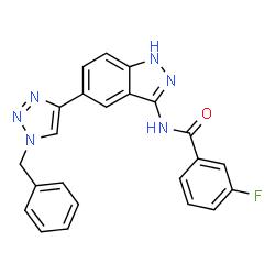 ChemSpider 2D Image | N-[5-(1-Benzyl-1H-1,2,3-triazol-4-yl)-1H-indazol-3-yl]-3-fluorobenzamide | C23H17FN6O