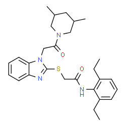 ChemSpider 2D Image | N-(2,6-Diethylphenyl)-2-({1-[2-(3,5-dimethyl-1-piperidinyl)-2-oxoethyl]-1H-benzimidazol-2-yl}sulfanyl)acetamide | C28H36N4O2S