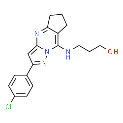 ChemSpider 2D Image | 3-{[2-(4-Chlorophenyl)-6,7-dihydro-5H-cyclopenta[d]pyrazolo[1,5-a]pyrimidin-8-yl]amino}-1-propanol | C18H19ClN4O