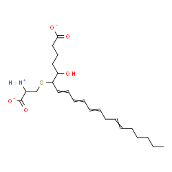 ChemSpider 2D Image | 6-[(2-Ammonio-2-carboxylatoethyl)sulfanyl]-5-hydroxy-7,9,11,14-icosatetraenoate | C23H36NO5S