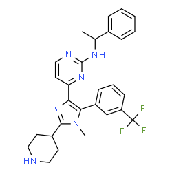 ChemSpider 2D Image | 4-{1-Methyl-2-(4-piperidinyl)-5-[3-(trifluoromethyl)phenyl]-1H-imidazol-4-yl}-N-(1-phenylethyl)-2-pyrimidinamine | C28H29F3N6