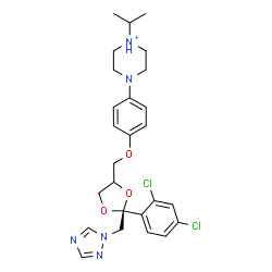 ChemSpider 2D Image | 4-(4-{[(2S)-2-(2,4-Dichlorophenyl)-2-(1H-1,2,4-triazol-1-ylmethyl)-1,3-dioxolan-4-yl]methoxy}phenyl)-1-isopropylpiperazin-1-ium | C26H32Cl2N5O3